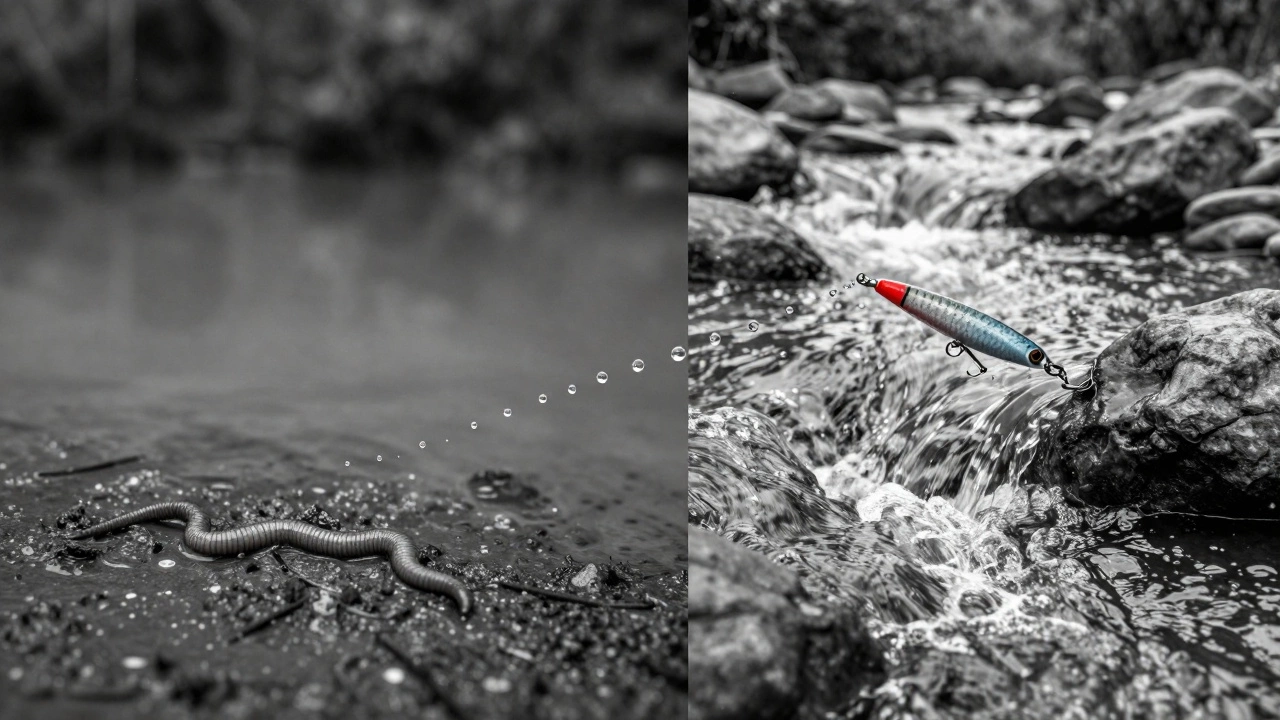 Два сценария рыбалки: наживка в мутной воде и приманка в быстром течении.