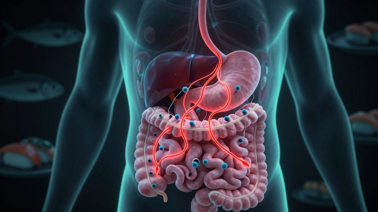 Миграция паразитов внутри человеческого кишечника