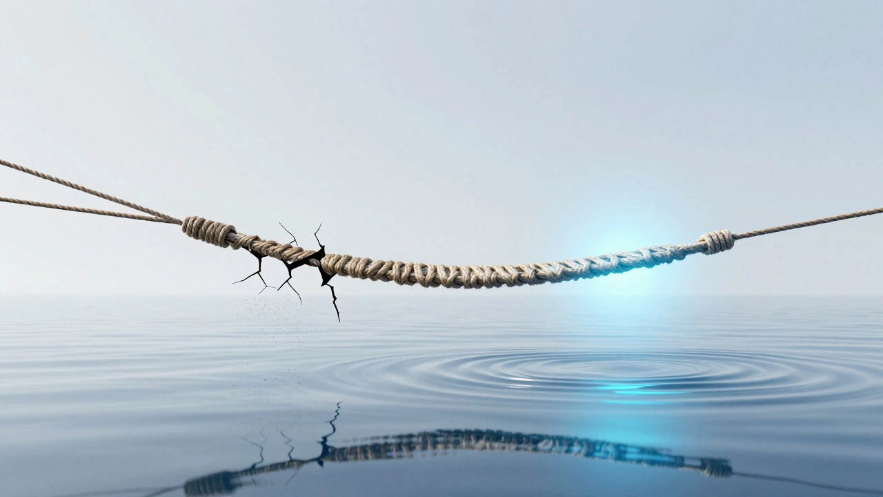 Узел как хрупкий мост: одна сторона разрушается, другая — защищена водой.