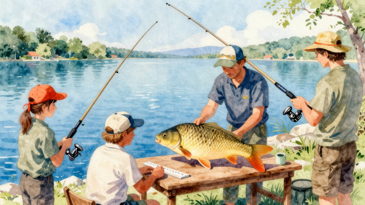 Карповый турнир в Крыму: рыбаки ловят карпа на озере летом