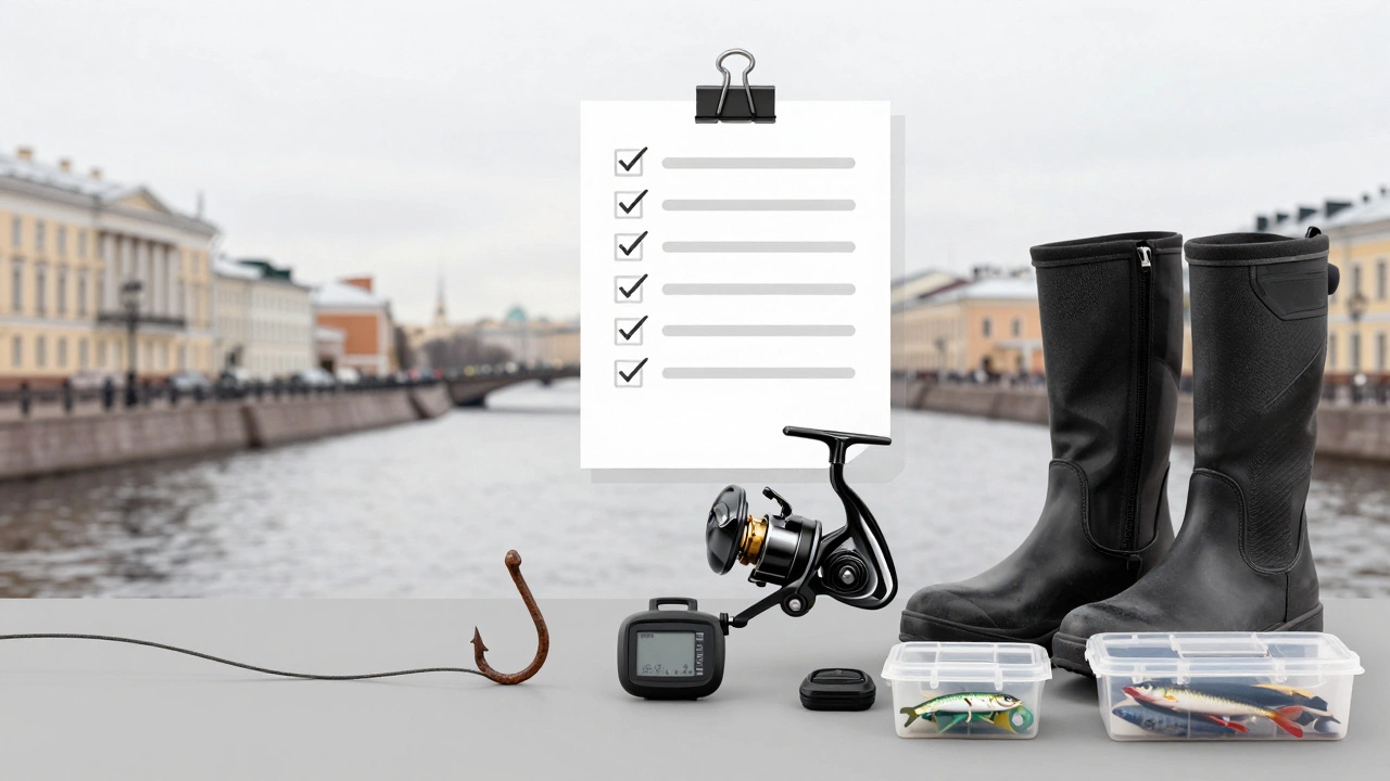 Сравнение испорченных и идеальных рыболовных снастей: сломанная леска и аккуратно упакованные снаряды на фоне канала.