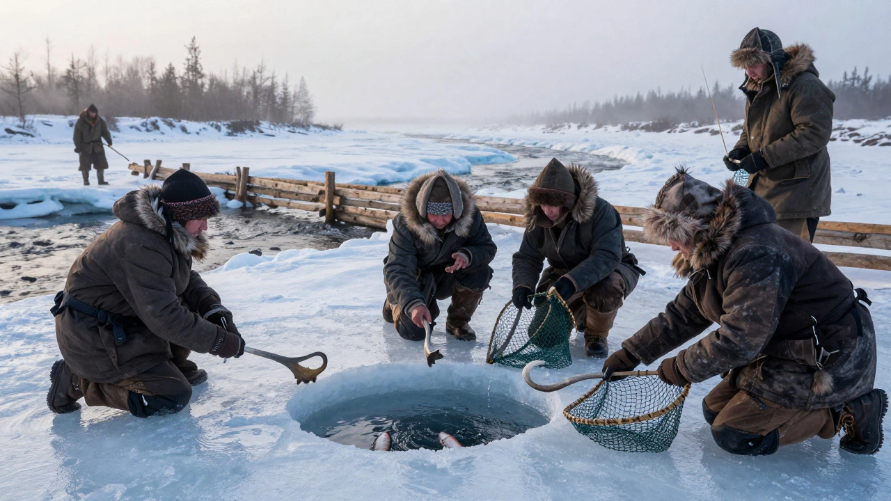 Охотники в ледниковом периоде используют костяные крючки и рыболовные плотины в северной России.