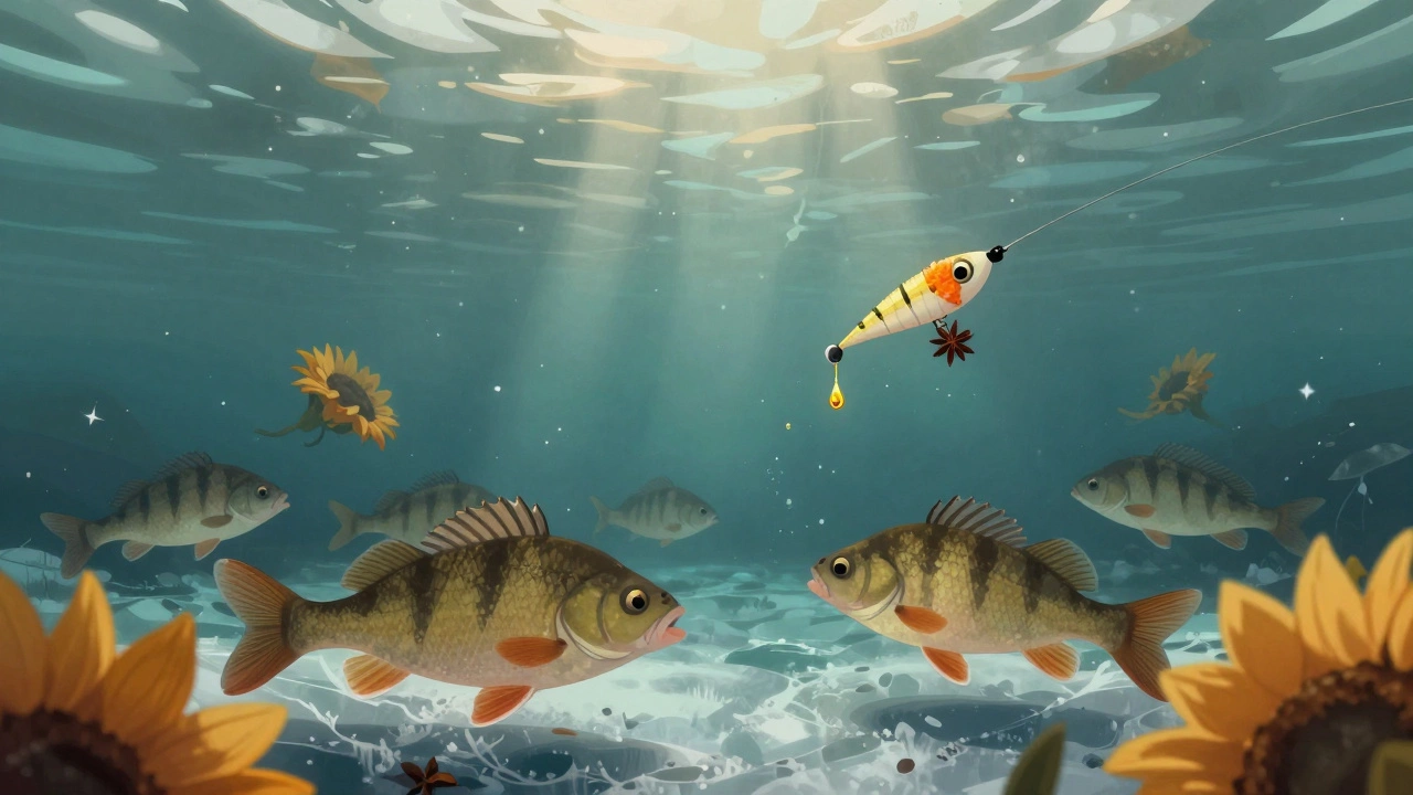 Рыба под водой реагирует на ароматы аниса и креветки на приманке.