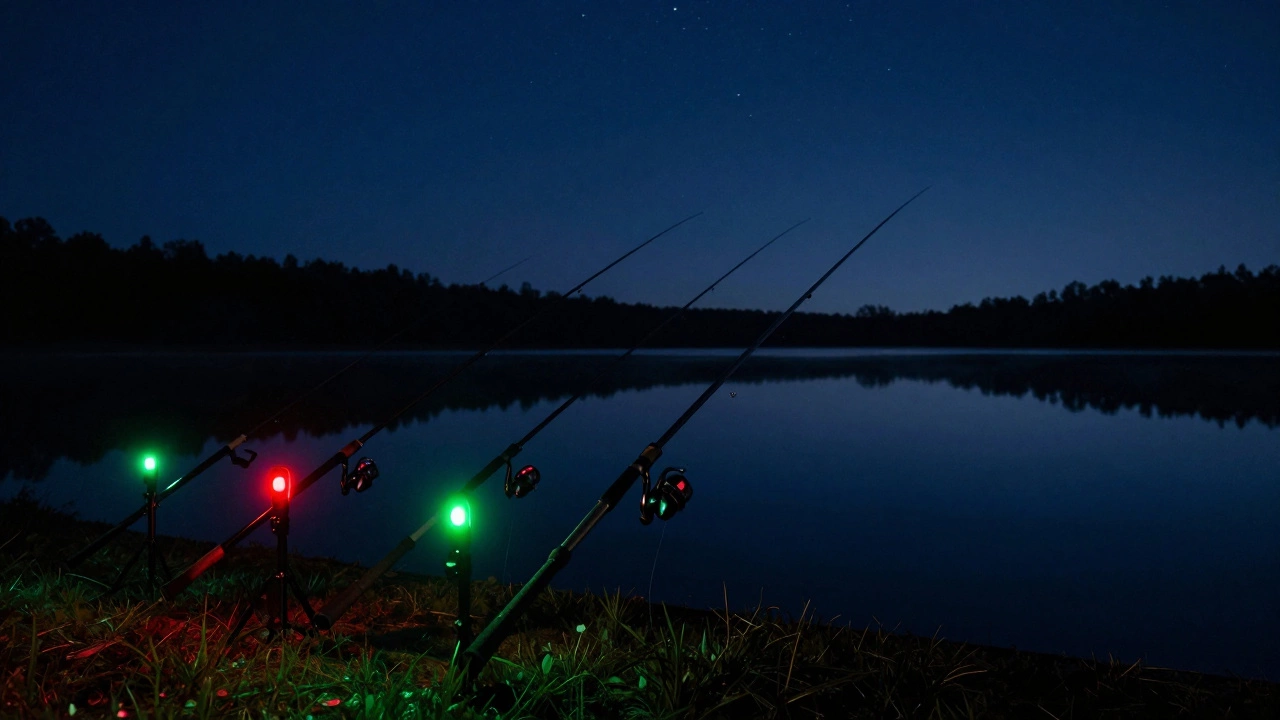 Электронные сигнализаторы поклевки светятся в темноте при ловле карпа ночью