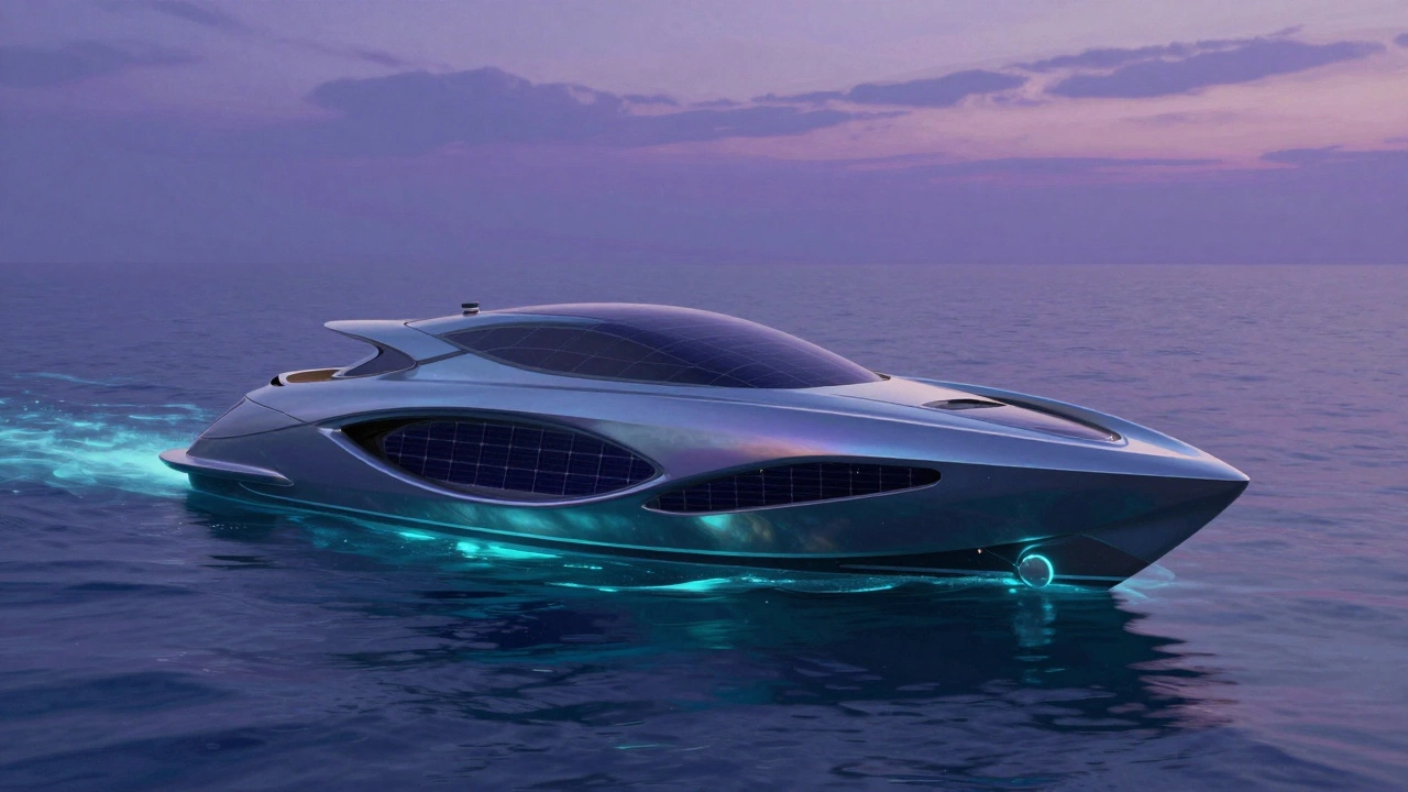 Футуристическая экологичная яхта на солнечной энергии в океане