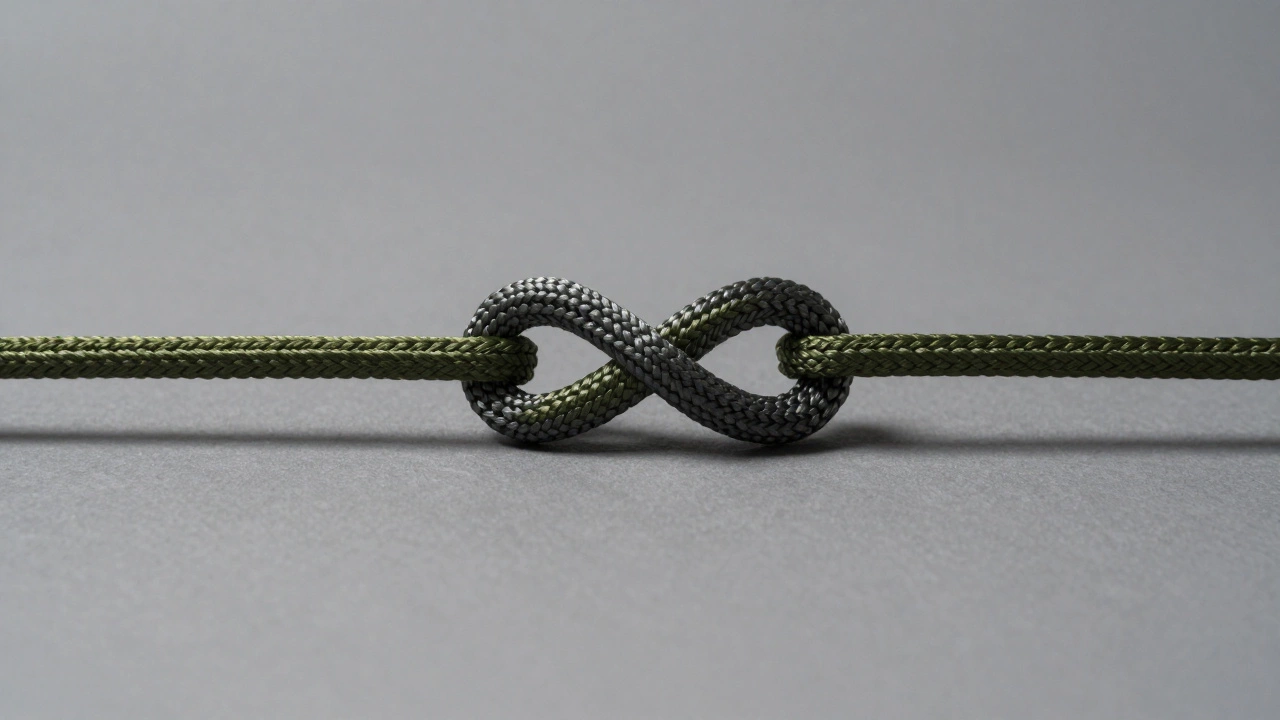 Крупный план правильно завязанного шлюпочного узла на плетеном шнуре