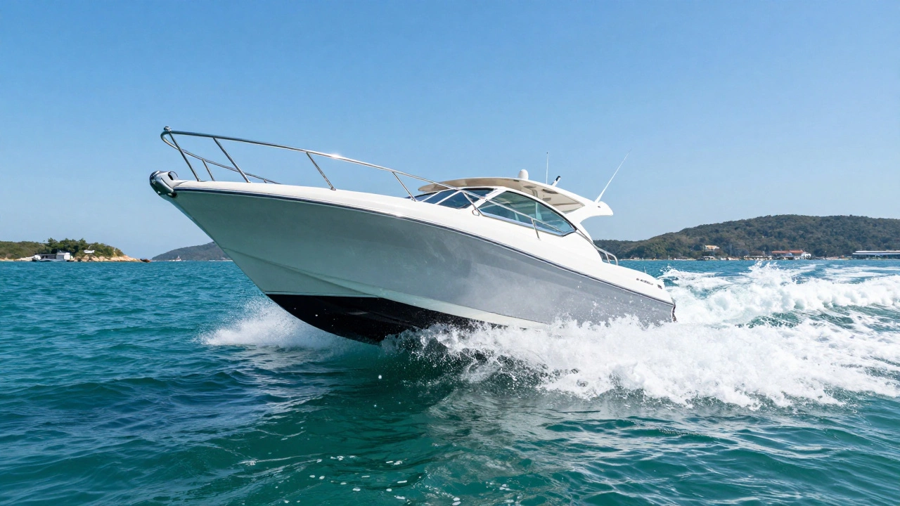 Скоростной моторный катер в прибрежных водах