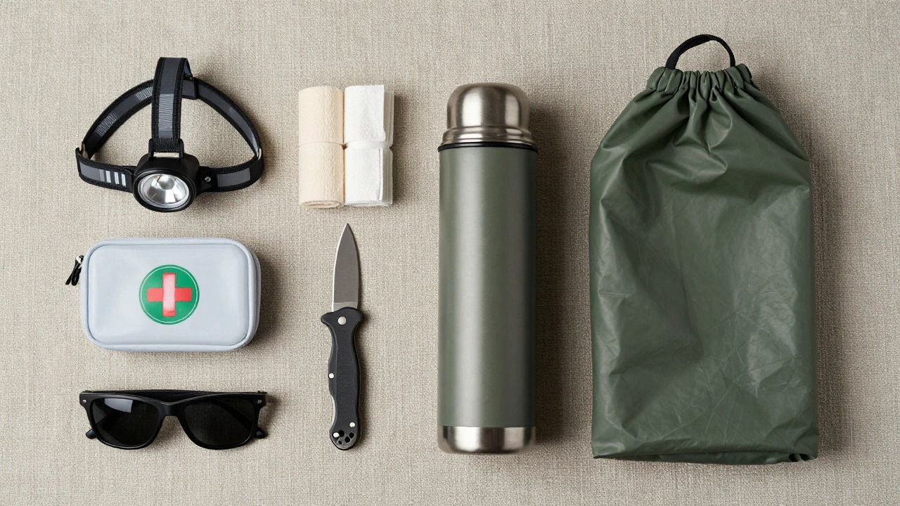 Набор essentials для рыбалки: фонарик, аптечка, термос
